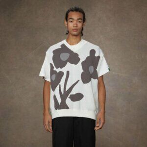 MELTING SADNESS Unisex Floral Jacquard-Knit Vest Size S In White